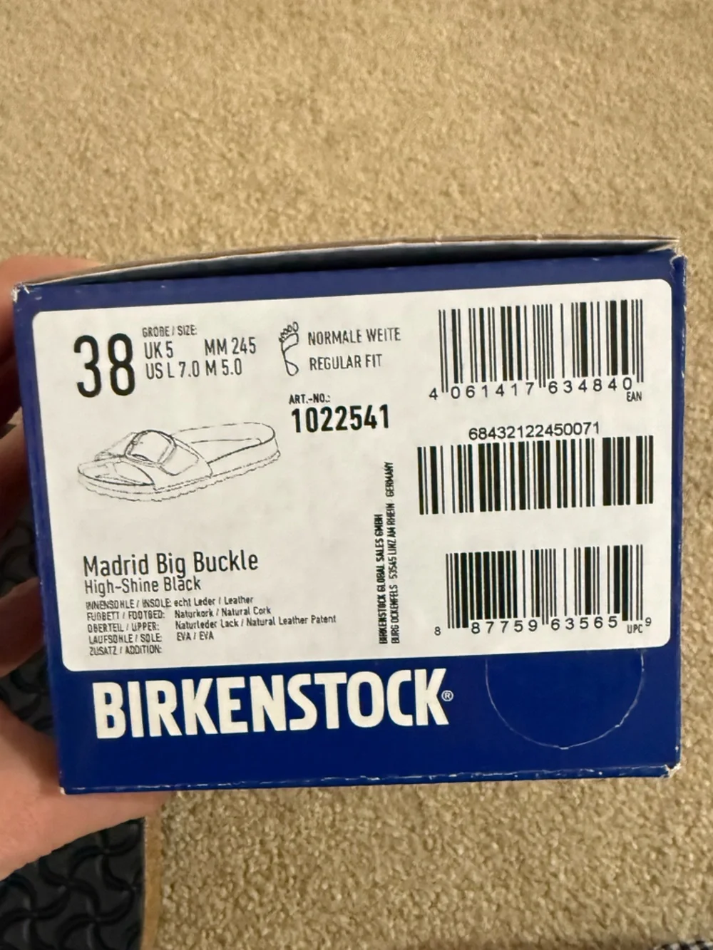 Birkenstock Madrid Big Buckle Sandal - High Shine Black with Gold Buckle